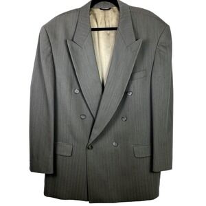 Vtg 80s Nino Cerruti 44R Blazer Wool Gray Double Breasted Suit Jacket Sport Coat